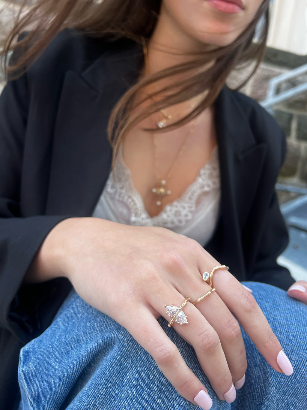 Marquise Bamboo Ring and Necklace