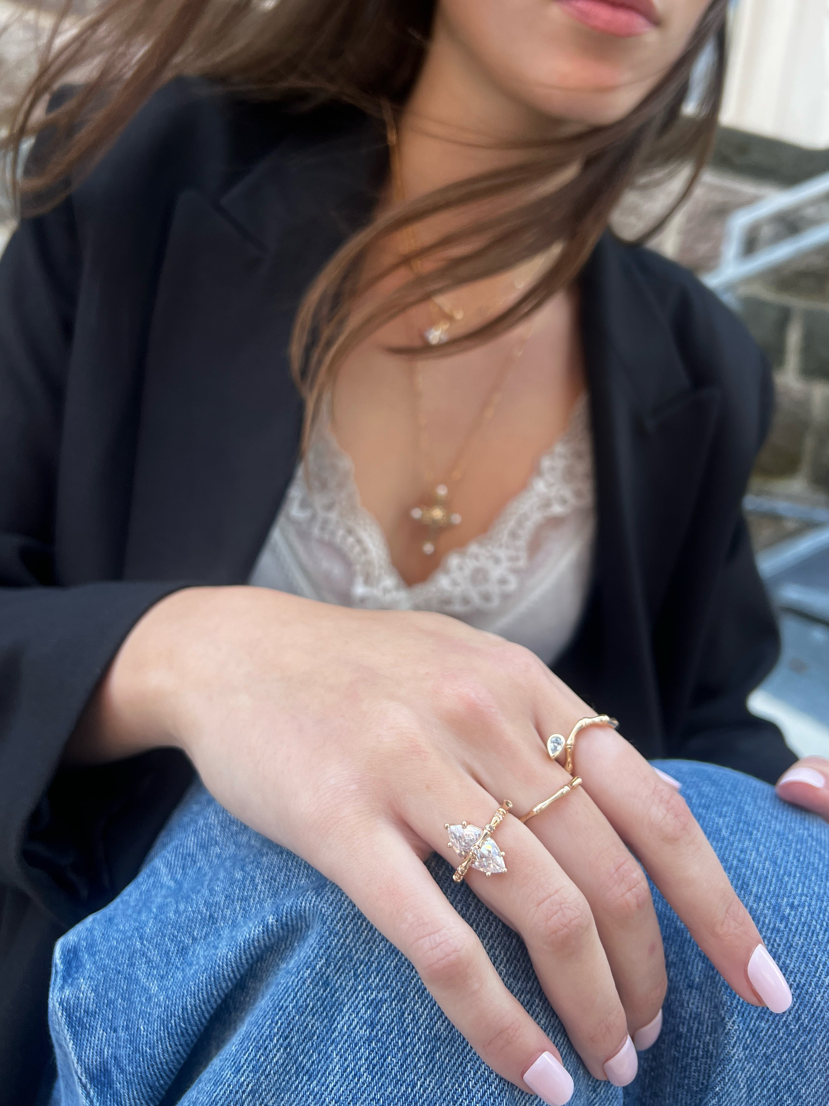 Marquise Bamboo Ring and Necklace